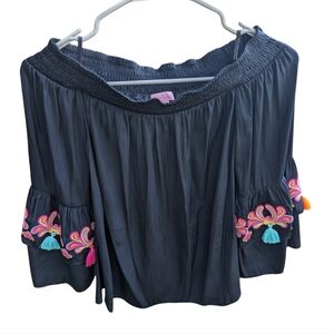 Lilly Pulitzer Black Blouse with Colorful Embroidery